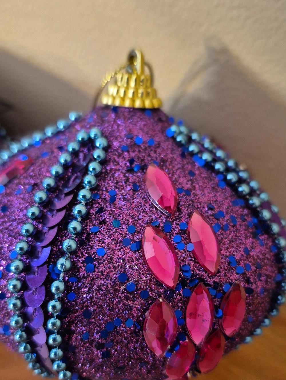 Teal Blue and Purple Glitter Holiday Ornament Set